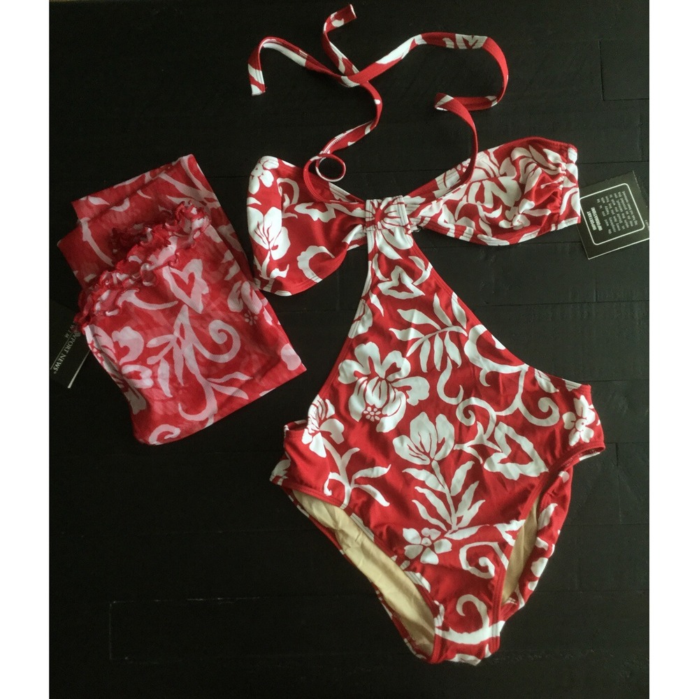 NEW Newport News Swim Monokini And Cover Up‎ Set Floral Size 12 NWT (J15) 0196